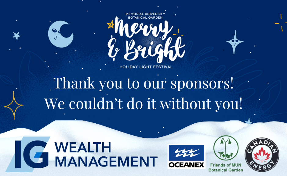 logos for Merry and Bright 2025 sponsors - IG Wealth Management, Canadian Energy, Oceanex, Friends of the Garden